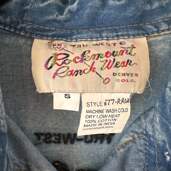 Rockmount Ranch Wear Bronc Vintage Embroidery Western Shirt in Denim - Picture 4 of 7